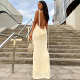 Sexy Tie Up Backless Solid Maxi Dress BLG-D248434A