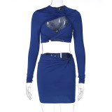 Sexy Hollow Out Tops And Skirts Two Piece Set BLG-S269054A