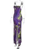 Fashion Printed Split Backless Halter Dress BLG-D279625K