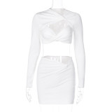 Sexy Hollow Out Tops And Skirts Two Piece Set BLG-S269054A