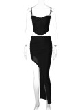 Sexy Sling Crop Tops And Split Skirts Two Piece Set BLG-S3412276A
