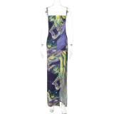 Fashion Printed Split Backless Halter Dress BLG-D279625K