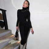 Fashion Hot Drill Slim Long Sleeve Midi Dress BLG-D3A14443K