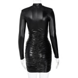 Slim Pleated Long Sleeve Midi Dress BLG-D0A3441K