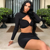 Sexy Hollow Out Tops And Skirts Two Piece Set BLG-S269054A