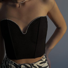 Fashion V-neck Slimming Warp Chest Top BLG-T1C7441K