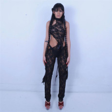 Sexy Lace See-Through Hollow Out Skinny Jumpsuit XEF-39727