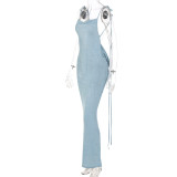Sexy Tie Up Backless Solid Maxi Dress BLG-D248434A