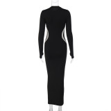 Solid Color Long Sleeve O Neck Maxi Dress BLG-D3713438K