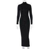 Fashion Hot Drill Slim Long Sleeve Midi Dress BLG-D3A14443K