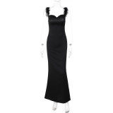 Slim Raw Edge Straps Backless Maxi Dress BLG-D3311943A