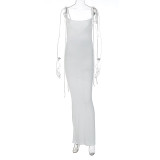 Sexy Tie Up Backless Solid Maxi Dress BLG-D248434A
