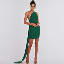 Sexy Backless Pleated Single Shoulder Mini Dress  BLG-D3512946A