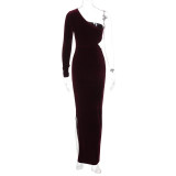 Hollow Out Split Slim One-Shoulder Dress BLG-D2A10677K