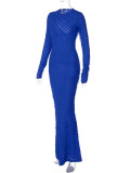 Fashion Solid Color Long Sleeve Slim Maxi Dress BLG-D3813931A
