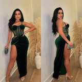 Solid Color Mesh Sling Split Maxi Dress BY-6732
