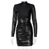 Slim Pleated Long Sleeve Midi Dress BLG-D0A3441K