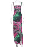 Fashion Printed Split Backless Halter Dress BLG-D279625K