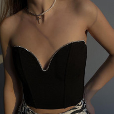 Fashion V-neck Slimming Warp Chest Top BLG-T1C7441K