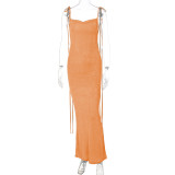 Sexy Tie Up Backless Solid Maxi Dress BLG-D248434A