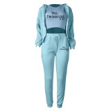Fleece Sweatshirt Hooded Letter Print Three Piece Pants Set TK-6310