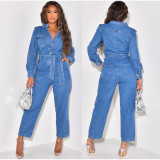Fashion Denim Tie Up Wide Leg Jumpsuit LX-6972