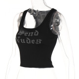 Letter Hot Drill U Neck Tank Tops BLG-T1C7520K