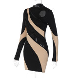 Fashion Splicing Mesh Hollow Out Mini Dress BLG-D3211629K