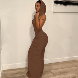 Solid Sleeveless Hooded Split Maxi Dress BLG-D3312010A