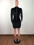 Long Sleeve Hot Drill V Neck Mini Dress LX-9920