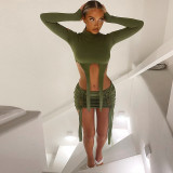 Fashion Holes Long Sleeve Tops And Skirts 2 Piece Set BLG-S279437A