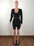 Long Sleeve Hot Drill V Neck Mini Dress LX-9920