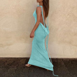 Sexy Solid Tie Up Slim Backless Maxi Dress BLG-D238047A