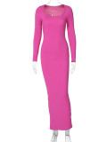 Long Sleeve U Neck Slim Maxi Dress BLG-D1B7161A