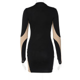 Fashion Splicing Mesh Hollow Out Mini Dress BLG-D3211629K