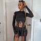 Fashion Holes Long Sleeve Tops And Skirts 2 Piece Set BLG-S279437A