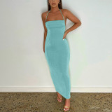 Sexy Solid Tie Up Slim Backless Maxi Dress BLG-D238047A