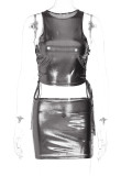 Hollow Out Tie Up Tank Tops And Skirt 2 Piece Set BLG-S2C11405A