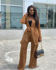 Teddy Plush Tie Up Jacket And Pants Two Piece Set HMS-6263
