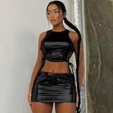 Hollow Out Tie Up Tank Tops And Skirt 2 Piece Set BLG-S2C11405A