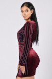 Long Sleeve Hot Drill V Neck Mini Dress LX-9920