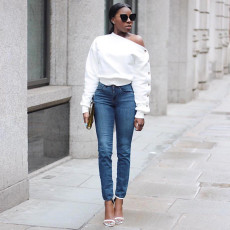 One Shoulder Buttons Long Sleeves Sweatshirt SMD-23012