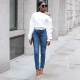 One Shoulder Buttons Long Sleeves Sweatshirt SMD-23012