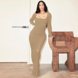 Long Sleeve U Neck Slim Maxi Dress BLG-D1B7161A