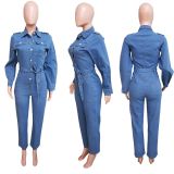 Fashion Denim Tie Up Wide Leg Jumpsuit LX-6972