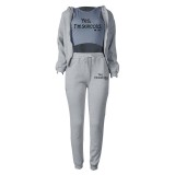 Fleece Sweatshirt Hooded Letter Print Three Piece Pants Set TK-6310