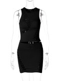 Solid Color Hollow Out Sleeveless Two Piece Skirt Set BLG-S3211721K