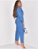 Fashion Denim Tie Up Wide Leg Jumpsuit LX-6972