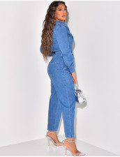 Fashion Denim Tie Up Wide Leg Jumpsuit LX-6972