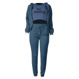 Fleece Sweatshirt Hooded Letter Print Three Piece Pants Set TK-6310